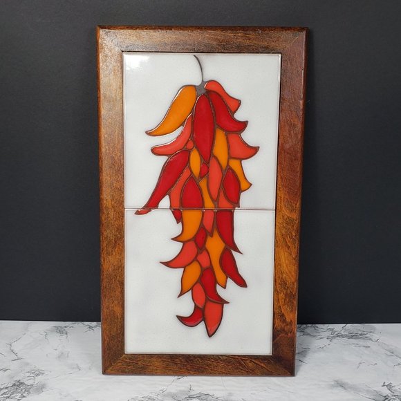 Italian Tile Wood Red Peppers Trivet Wall Decor Vintage - Picture 3 of 13